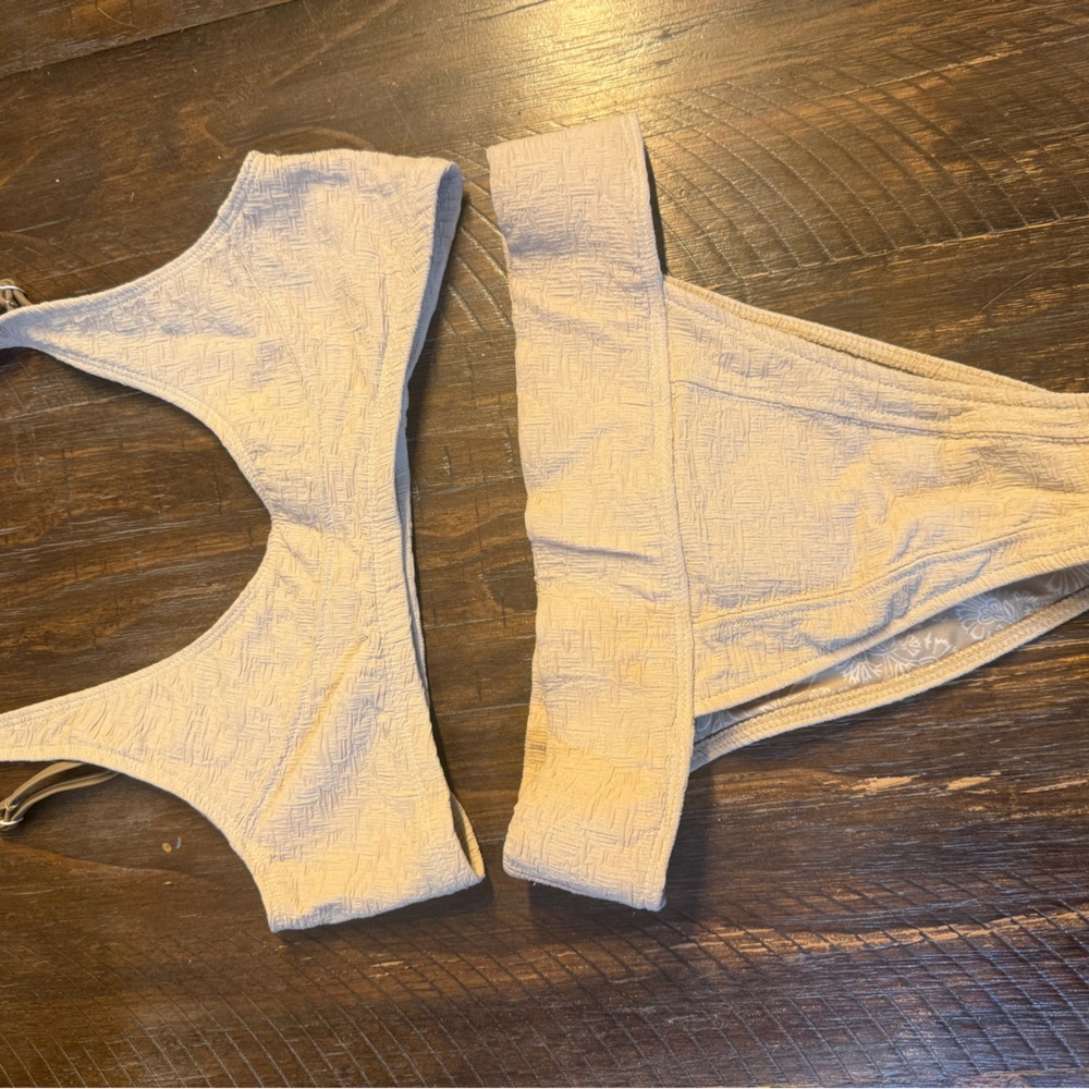 Free People Textured Light Beige Bikini Set
